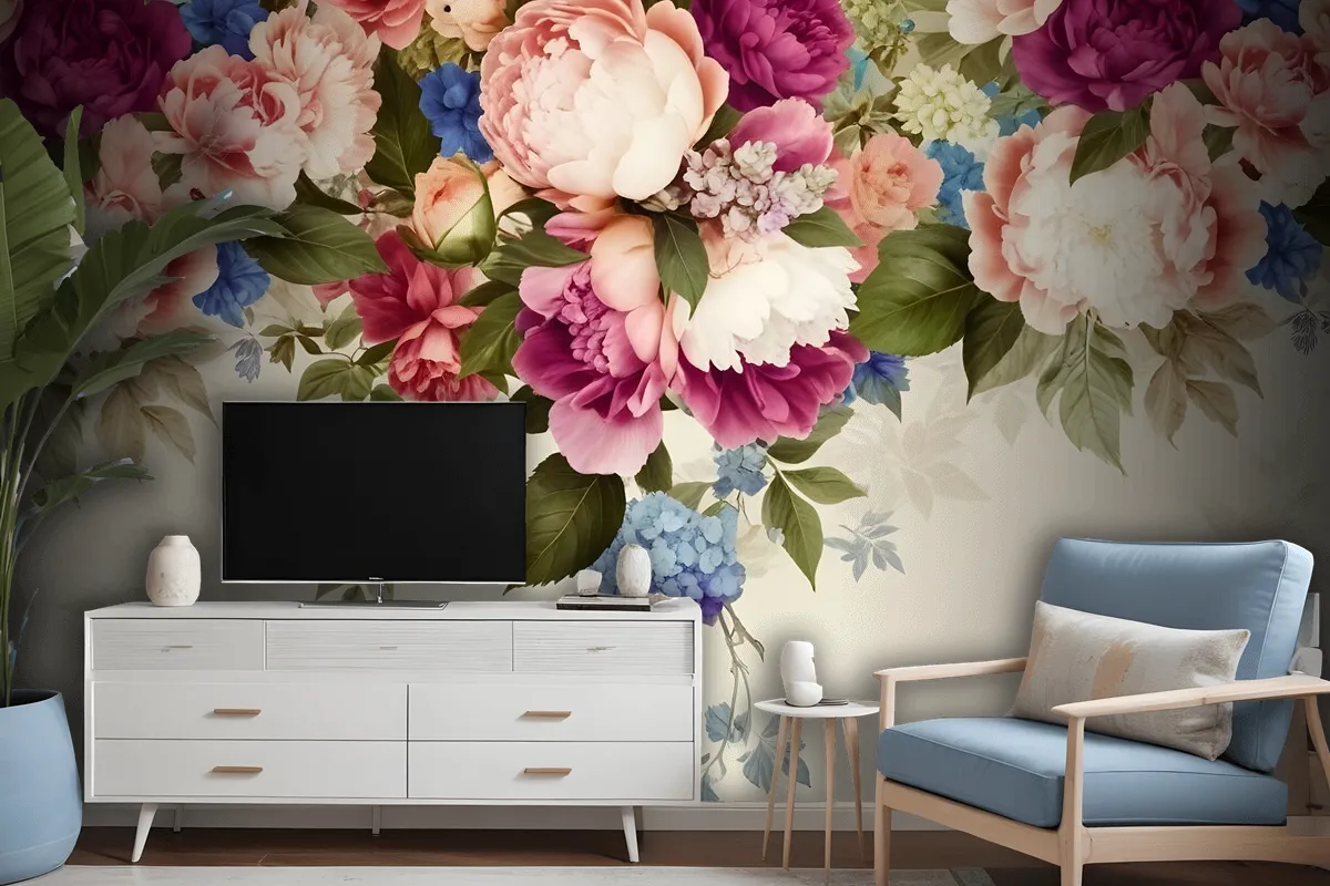 Classical Colorful Vine Flowers Wallpaper Mural