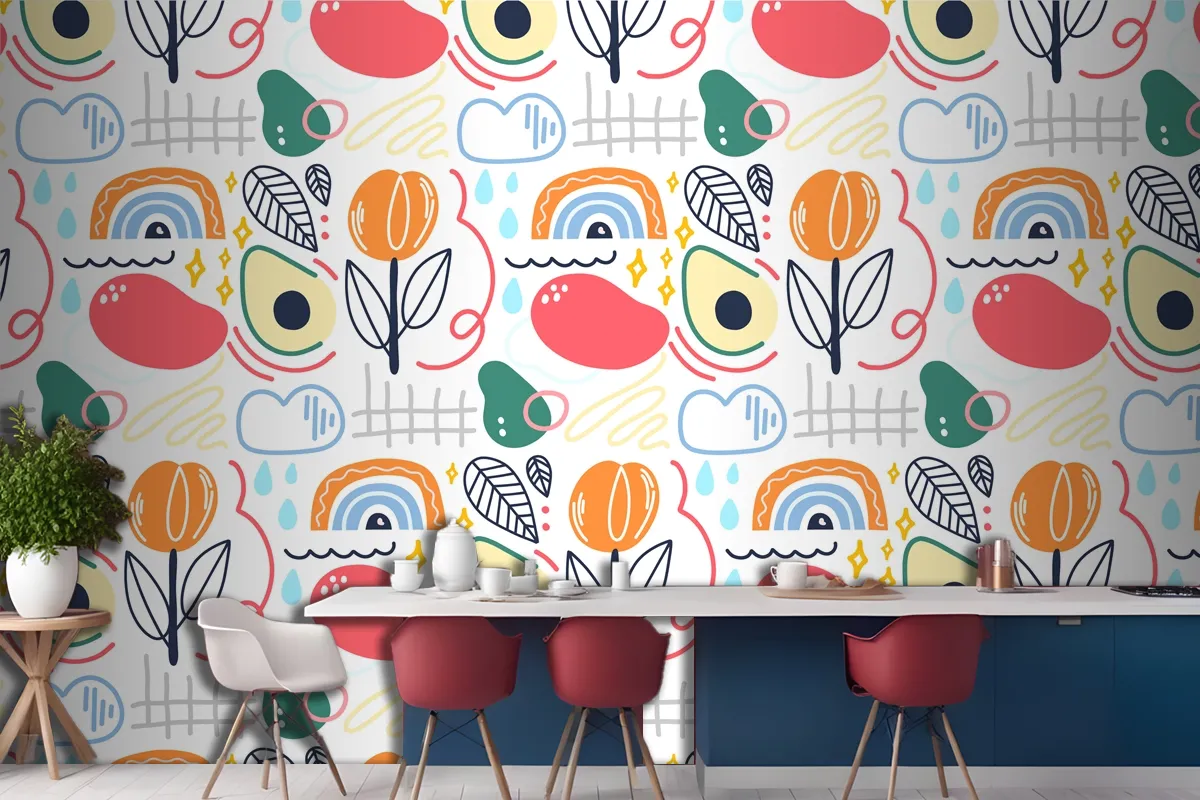 Colorful Abstract Organic Shapes Kitchen Wallpaper Mural