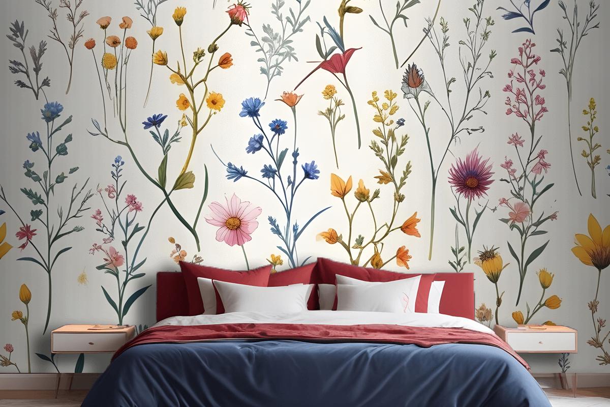 Colorful Blossoms Bedroom Wallpaper Mural