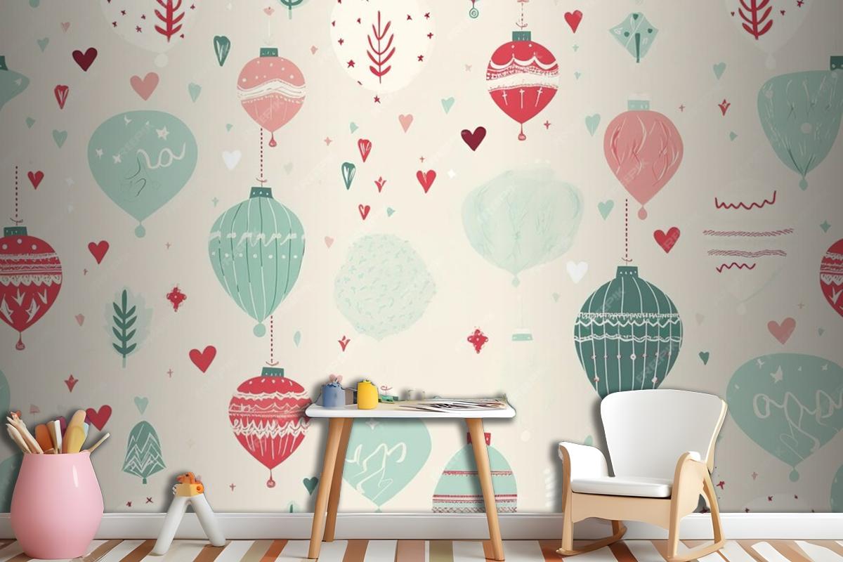 Colorful Christmas Seamless Pattern Wallpaper Mural