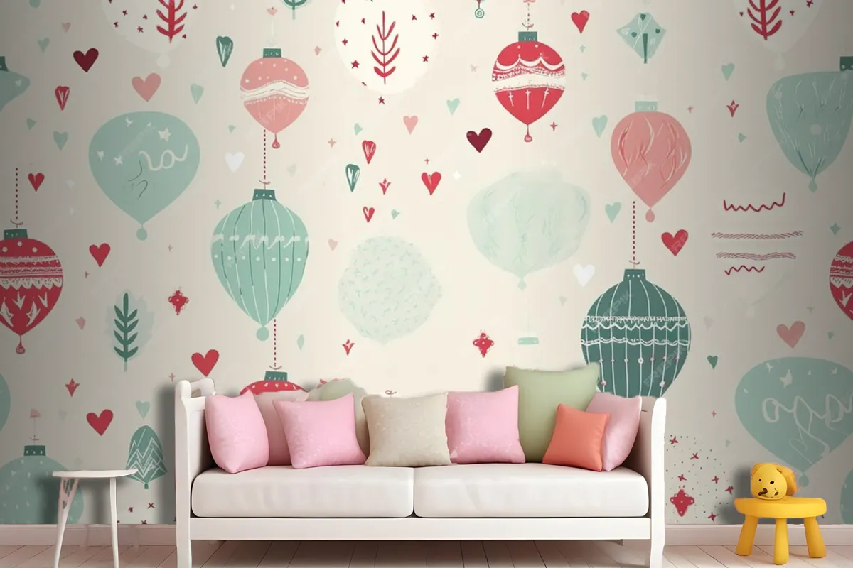 Colorful Christmas Seamless Pattern Wallpaper Mural