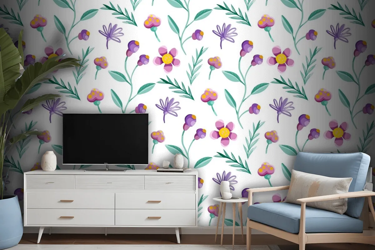 Colorful Floral Pattern Wallpaper Mural