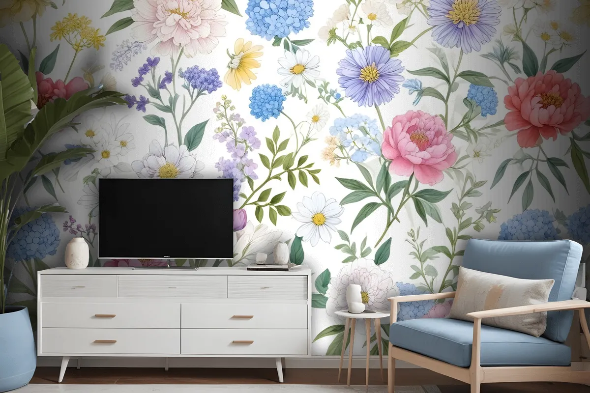 Colorful Spring Pink Wildflowers Wallpaper Mural