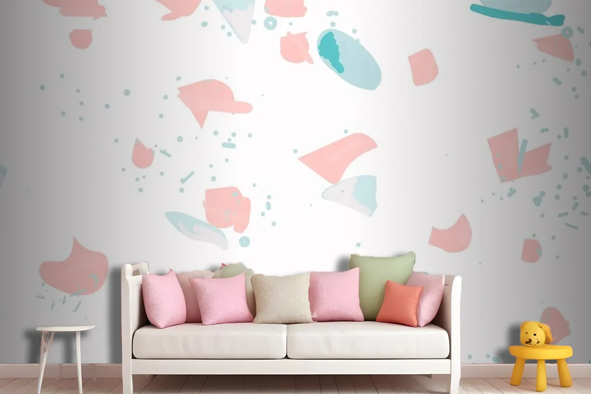 Colorful Terrazzo Abstract Background Seamless Pattern In Pink And Blue Wallpaper Mural