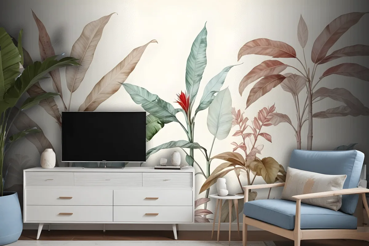 Colorful Tropical Banana Tree Wallpaper Mural