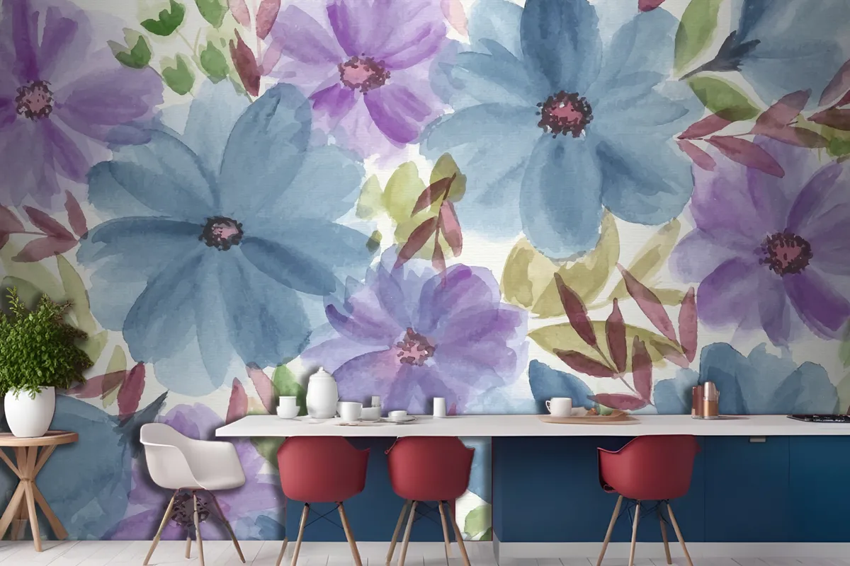 Colorful Watercolor Floral Wallpaper Mural