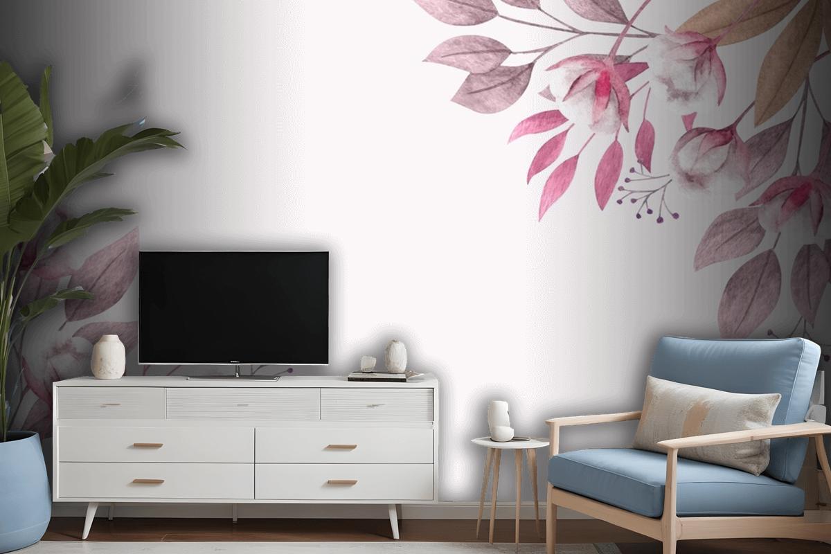 Copy Space Spring Background With Flowers And Leaves Wallpaper Mural