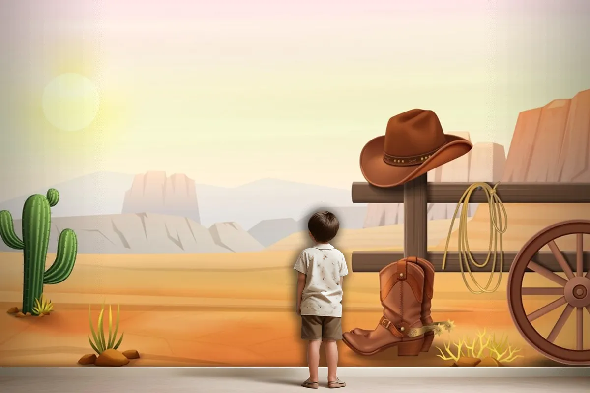 Cowboy Boots And Hat On Fence Wallpaper Mural