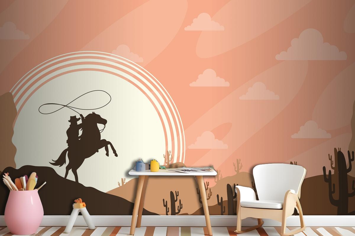 Cowboy In The Desert Scene Poster Wallpaper Mural