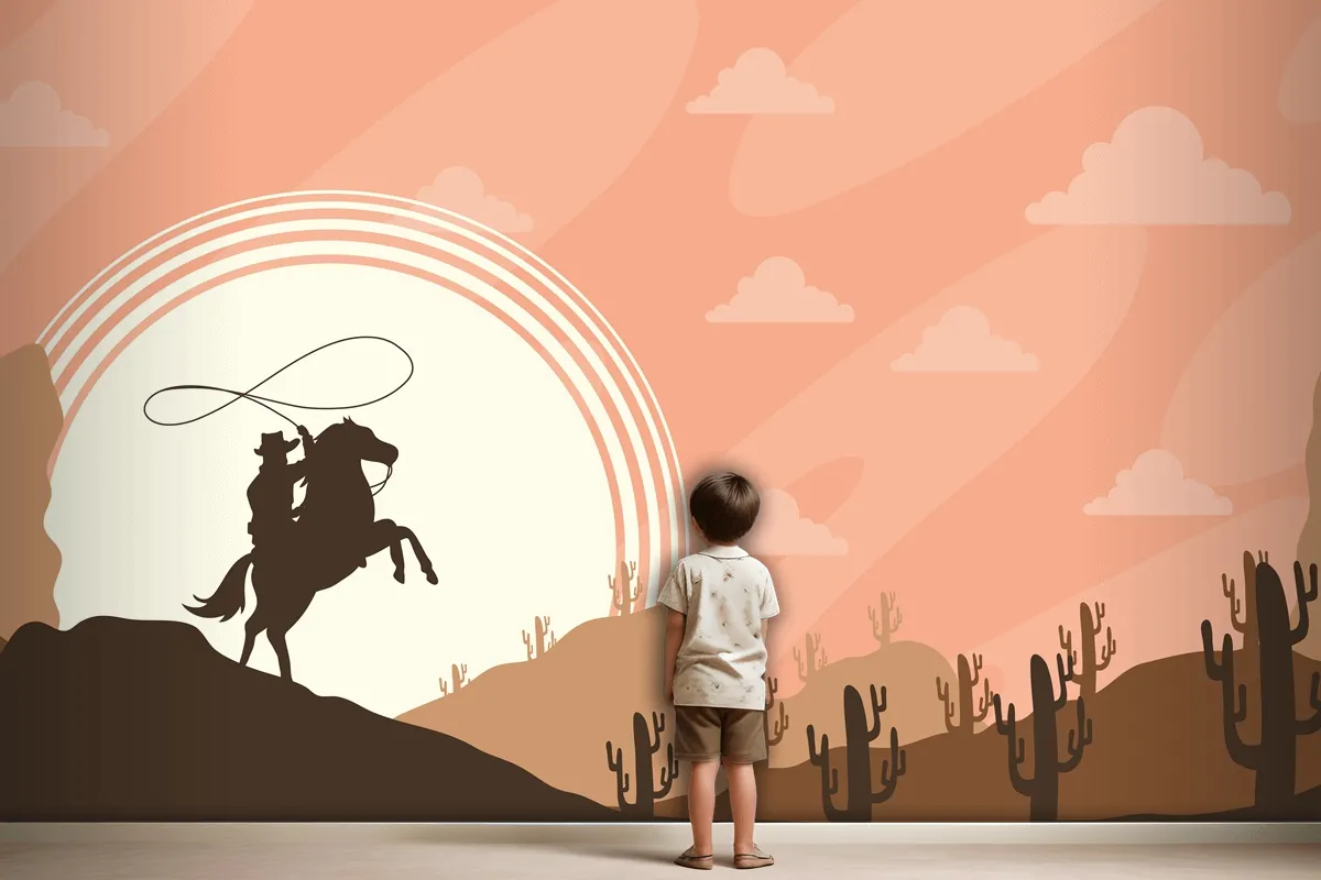 Cowboy In The Desert Scene Poster Wallpaper Mural