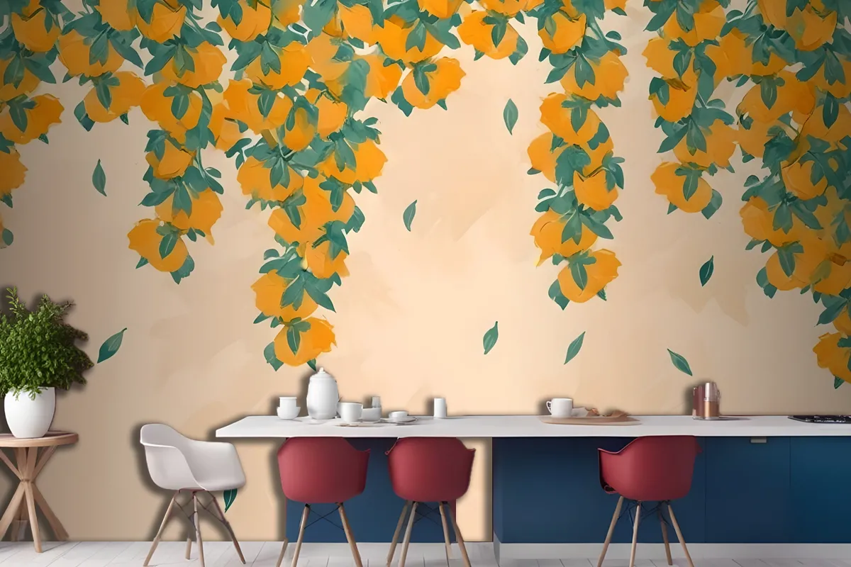 Cream & Orange Fruit Painterly Wallpaper Mural