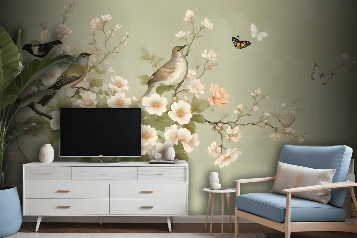 Cream Begonia Blossom Floral Art Wallpaper Mural