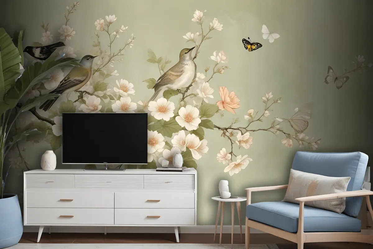 Cream Begonia Blossom Floral Art Wallpaper Mural