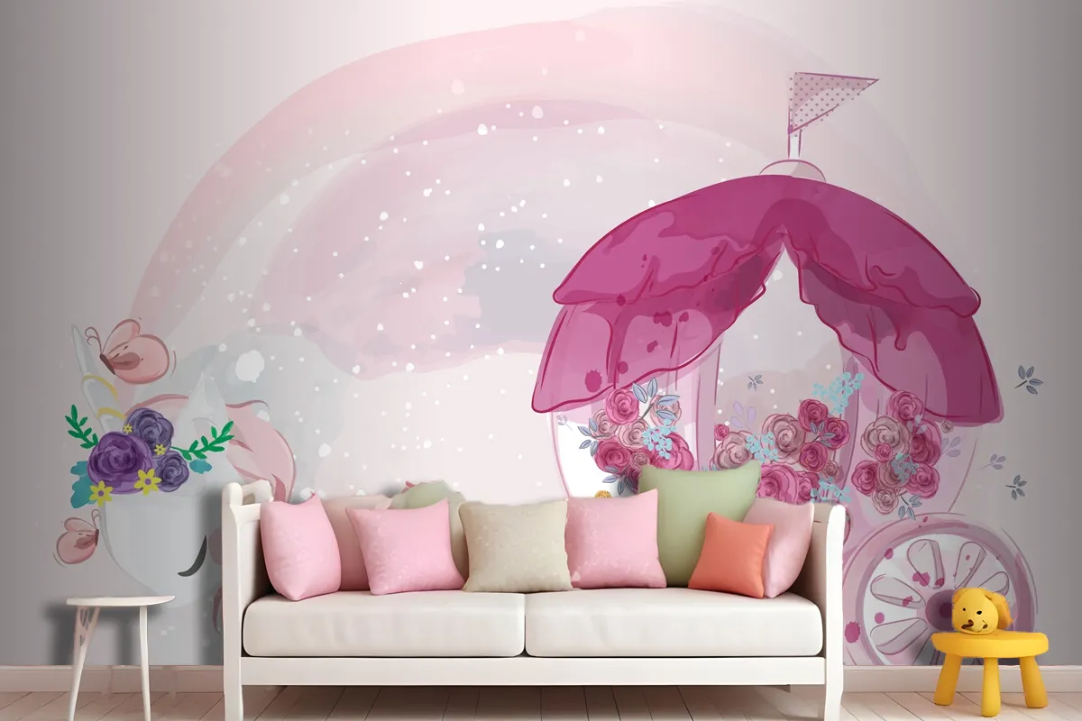 Cute Baby Unicorn Hand Drawn In Sweet Watercolor Style Wallpaper Mural