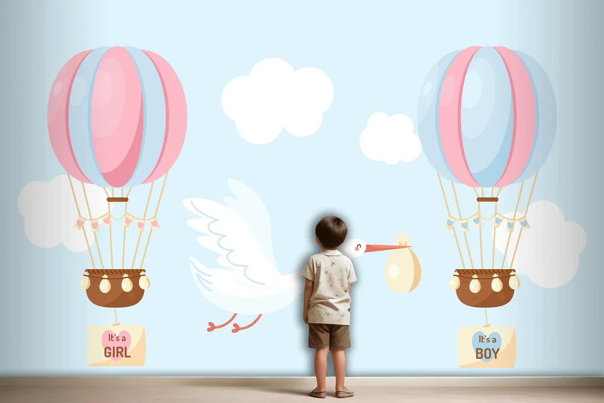 Cute Flat Design Gender Reveal Wallpaper Mural