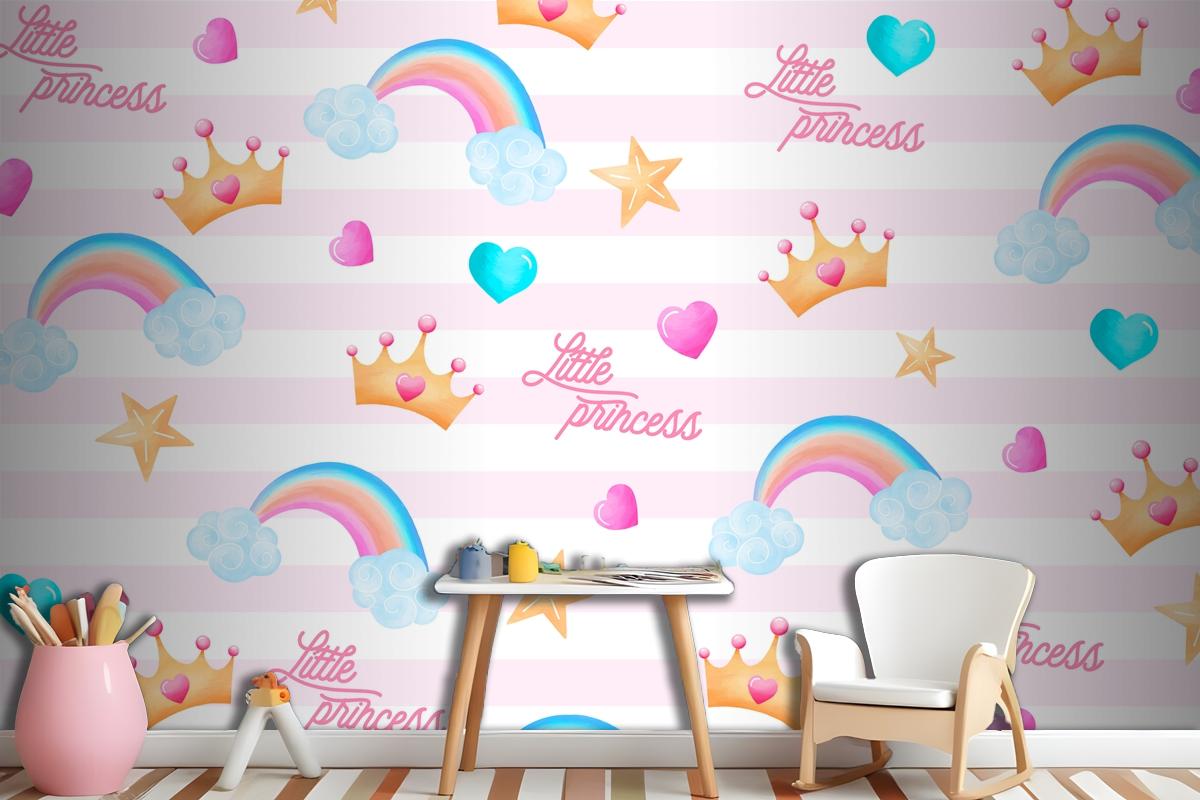 Cute Pattern With Lovely Elements For A Little Princess Wallpaper Mural