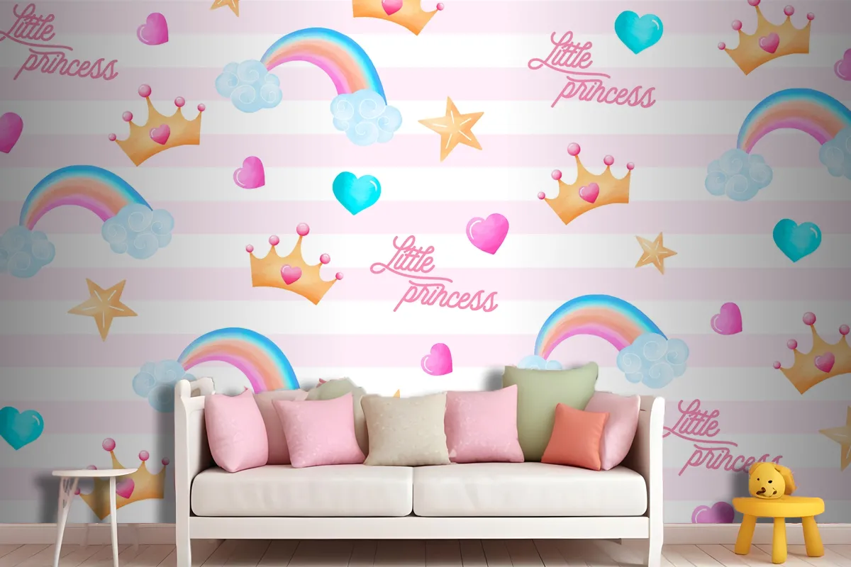 Cute Pattern With Lovely Elements For A Little Princess Wallpaper Mural