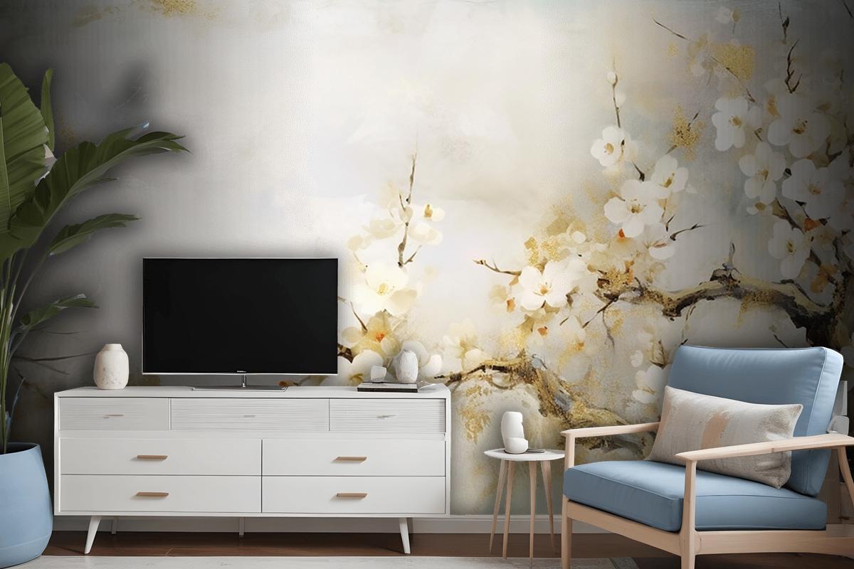 Modern Abstract Art Watercolor Floral Wallpaper Mural