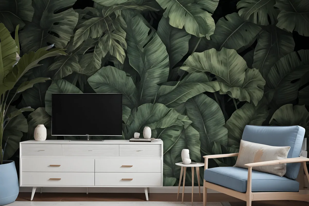 Dark Banana Leaf Wallpaper Mural