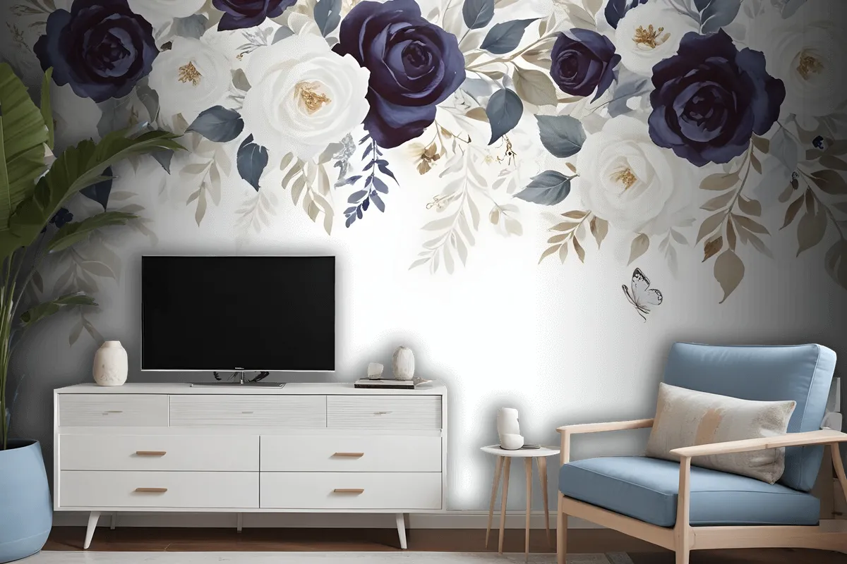 Dark Floral Art Wallpaper Mural