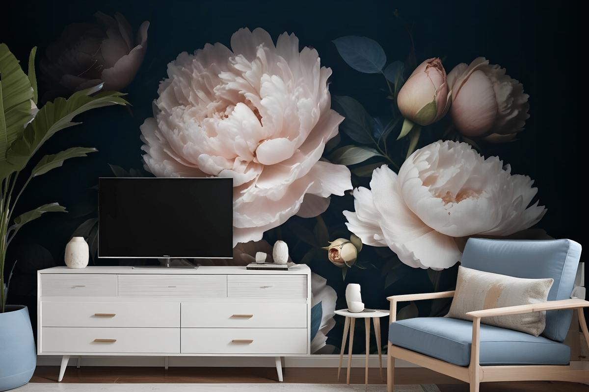 Dark Floral Peony Bouquet Wallpaper Mural