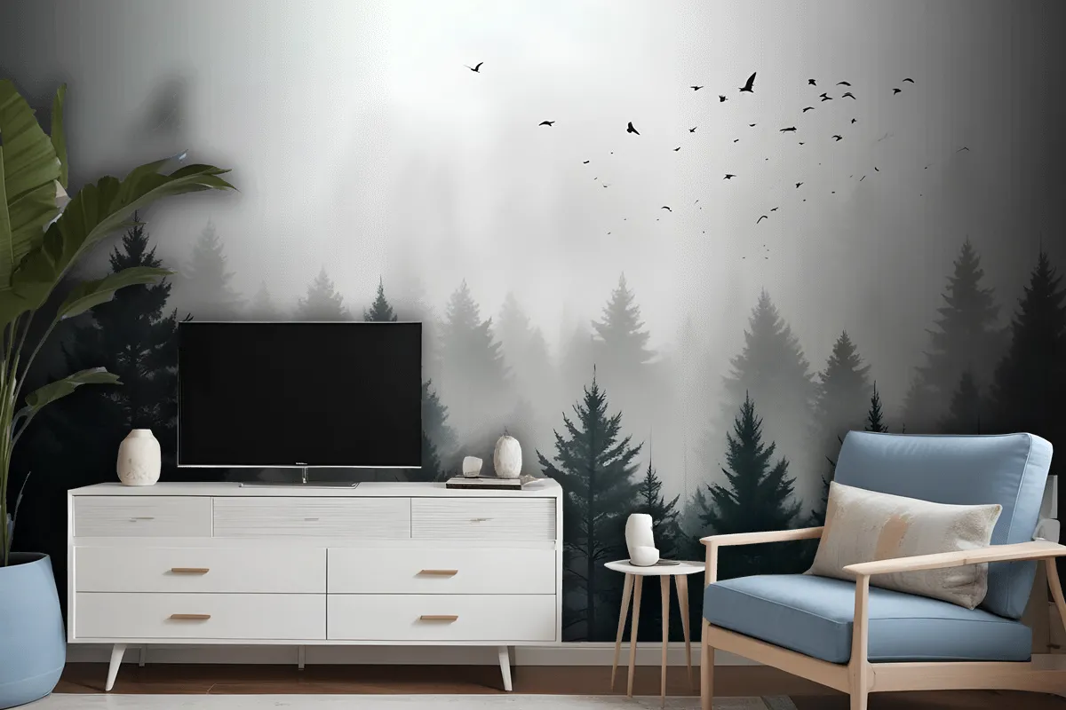 Dark Forest Misty Landscape Wallpaper Mural