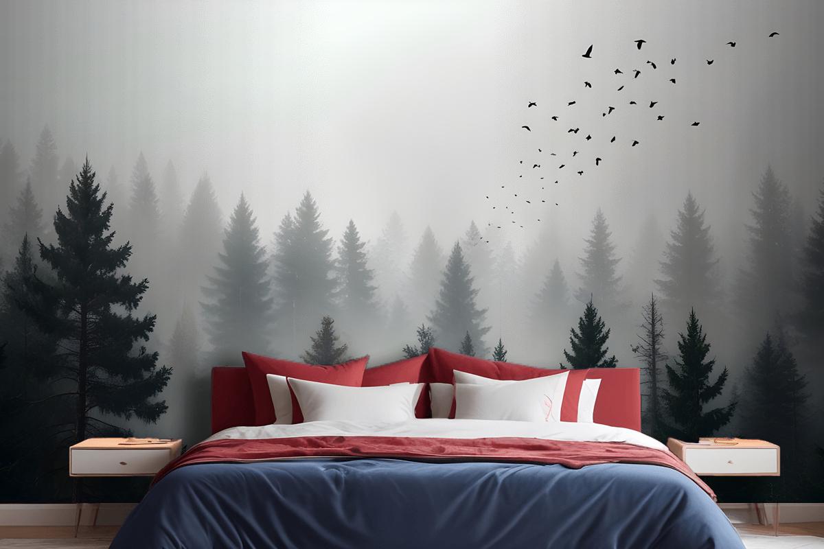 Dark Forest Misty Landscape Wallpaper Mural