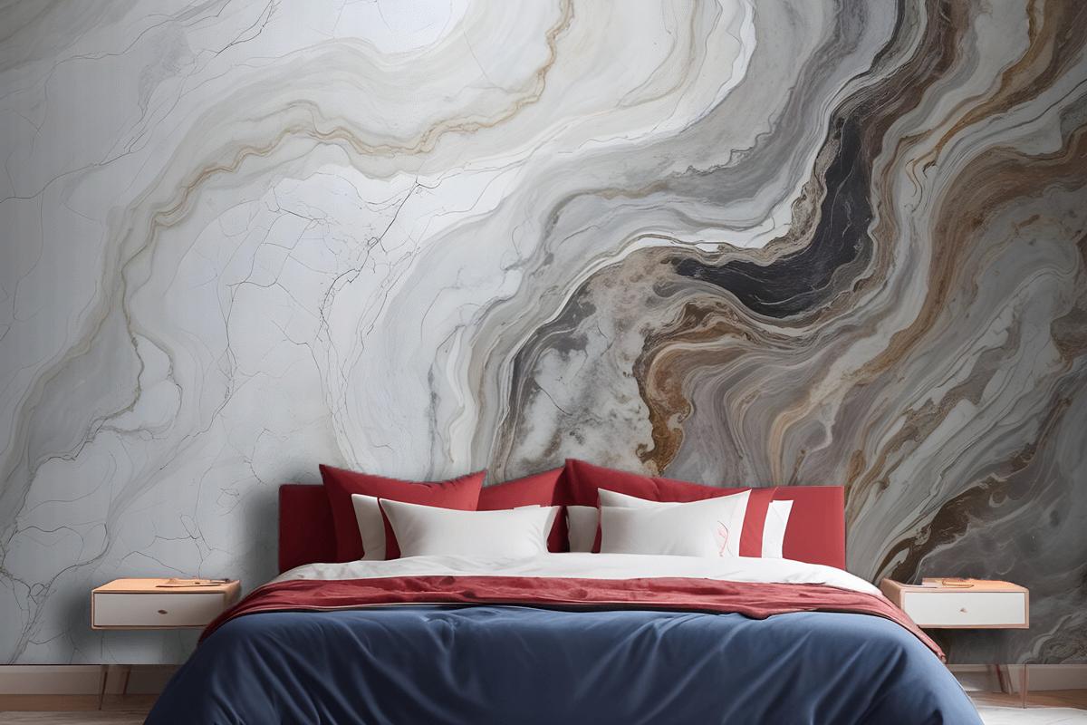 Dark Marble Gray And Brown Waves Wallpaper Mural