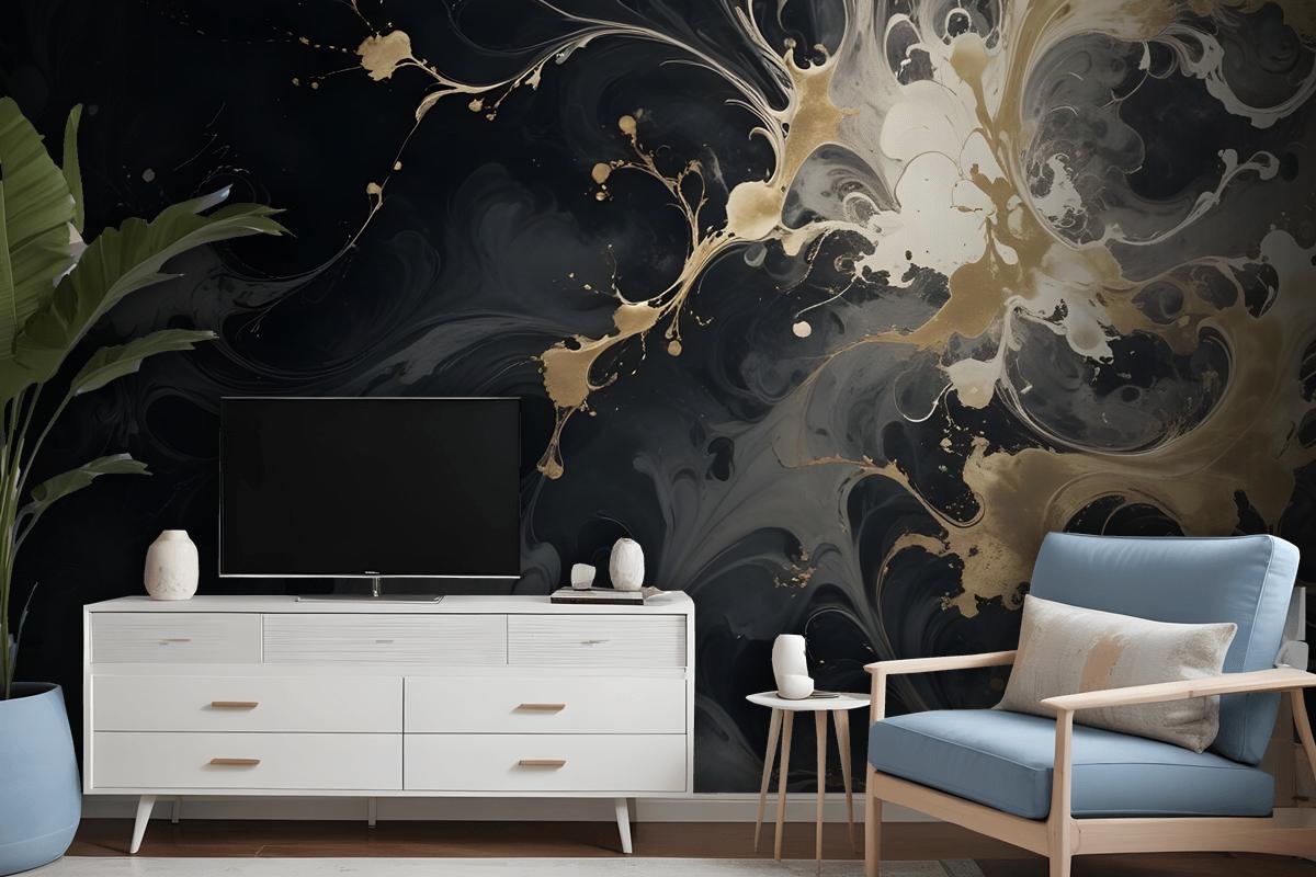 Dark Marble With Gold Faux Wallpaper Mural