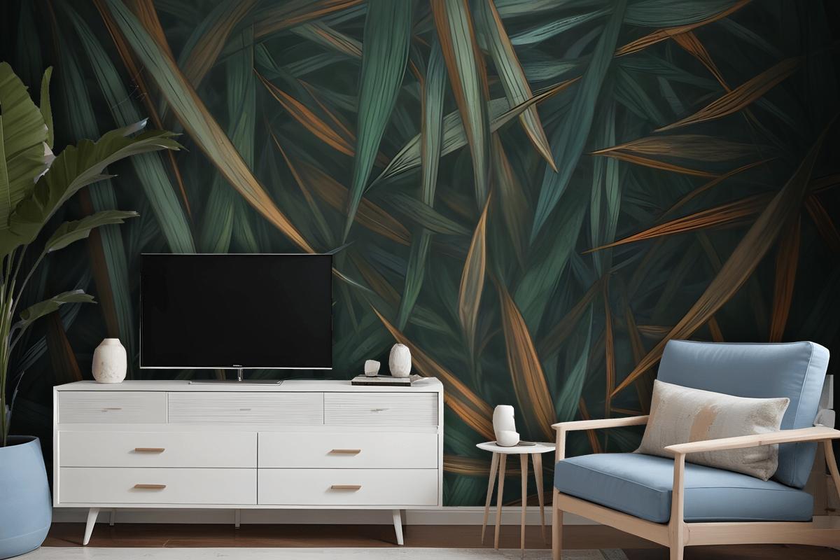 Dark Tropical Exotic Palm Leaf Wallpaper Mural