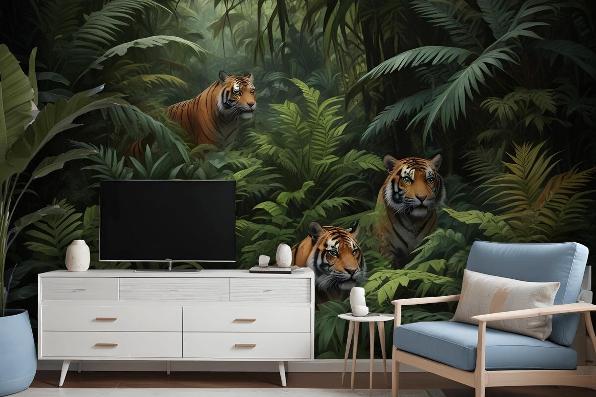 Dark Tropical Trees With Leopards Wallpaper Mural