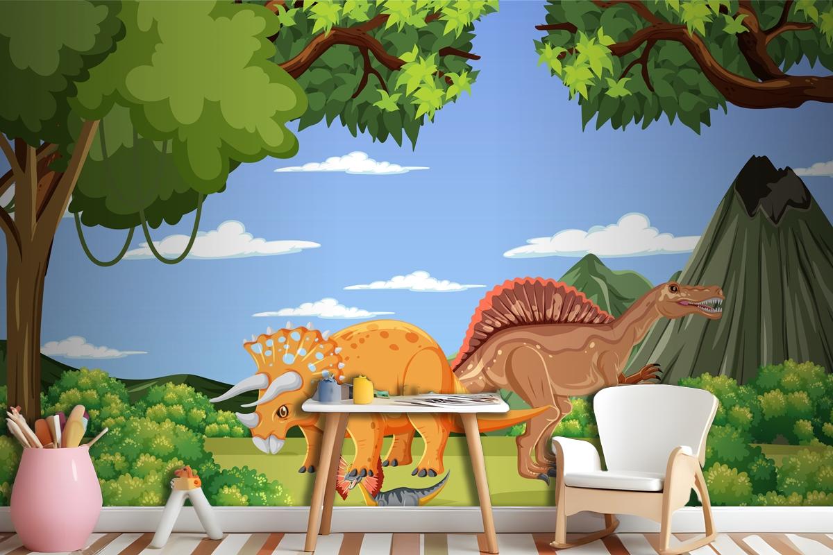 Dinosaur In Prehistoric Forest Scene Wallpaper Mural