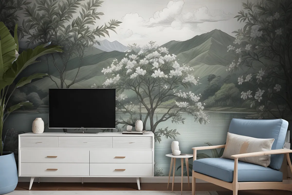 Dreamy Tropical Dark Forest Scene Wallpaper Mural