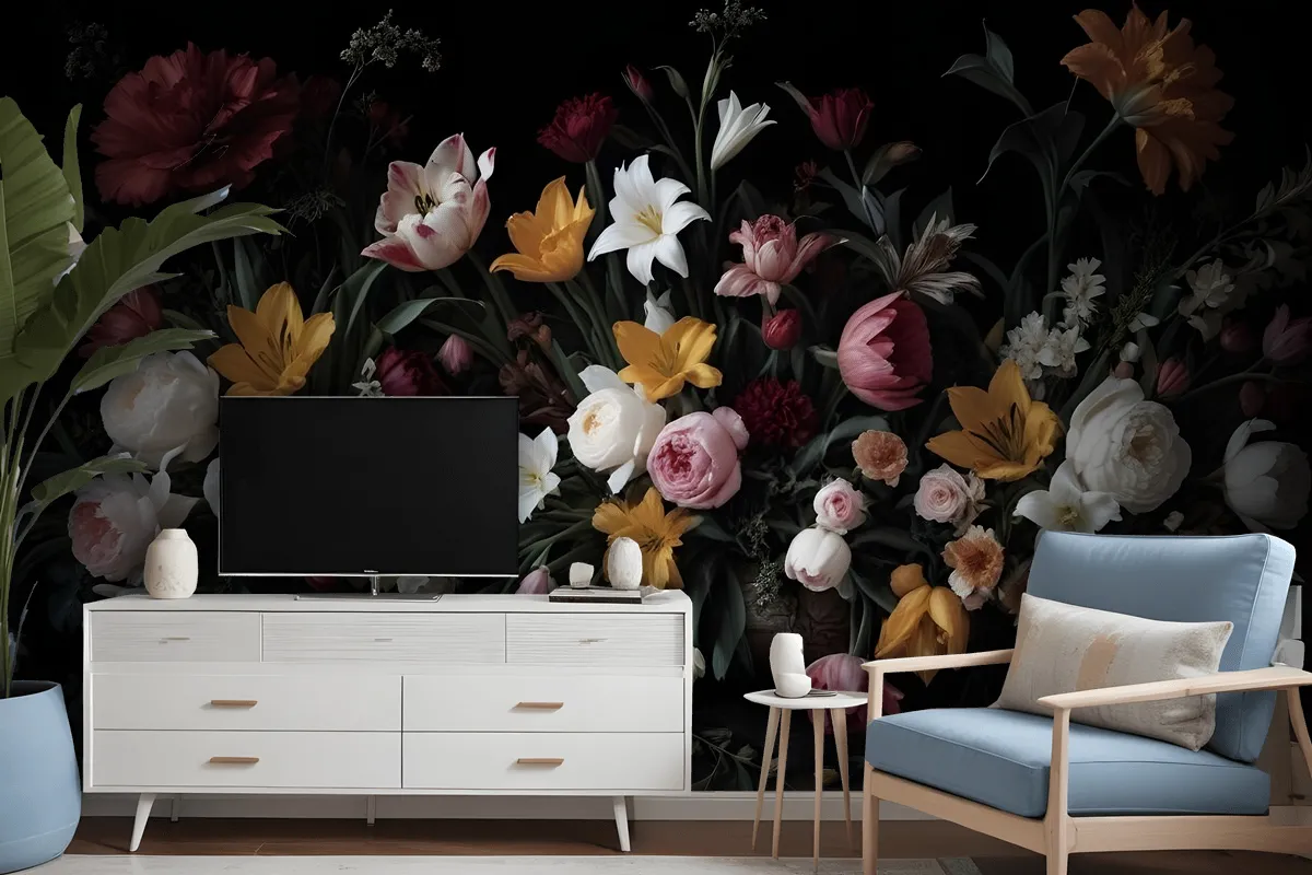 Dutch Dark Flowers Wallpaper Mural