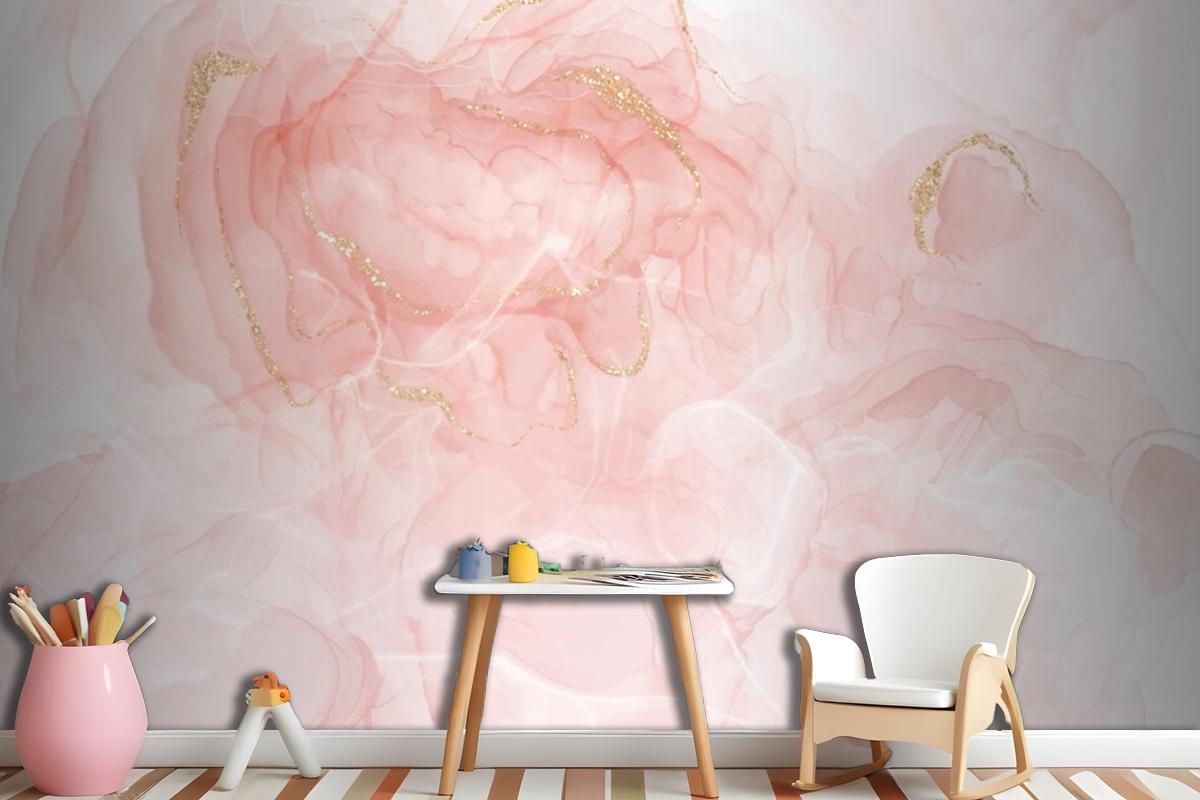 Elegant Hand Painted Alcohol Ink Background With Gold Glitter Wallpaper Mural