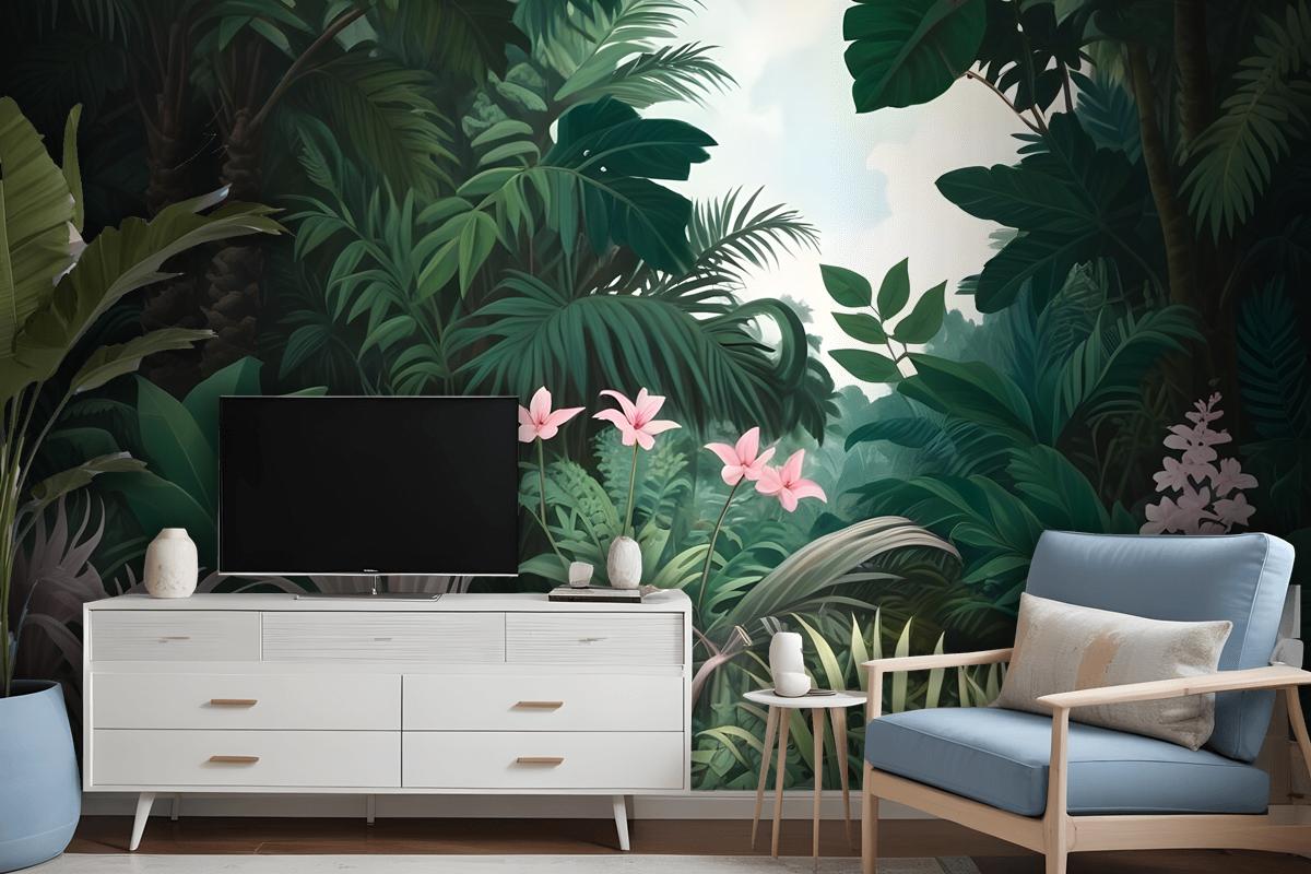 Exotic Forest Painting Landscape Wallpaper Mural