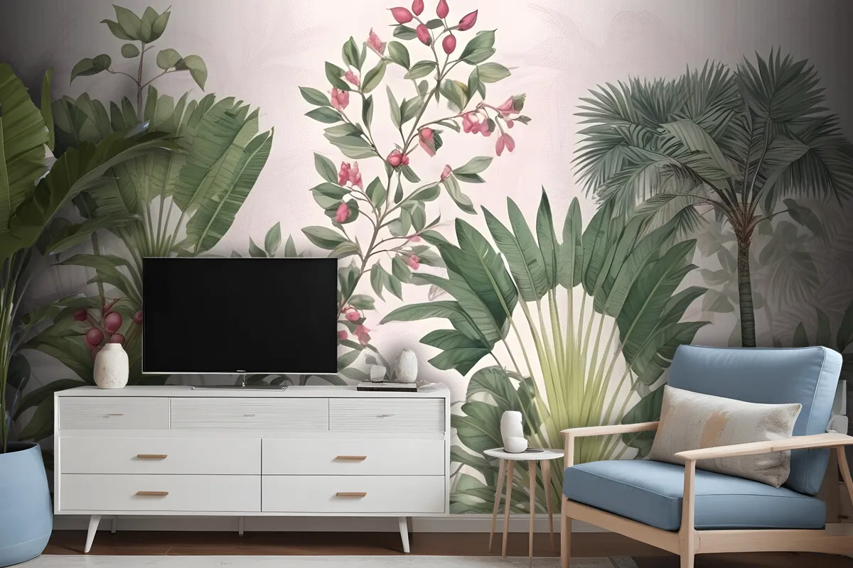 Exotic Leafs With Berries Wallpaper Mural