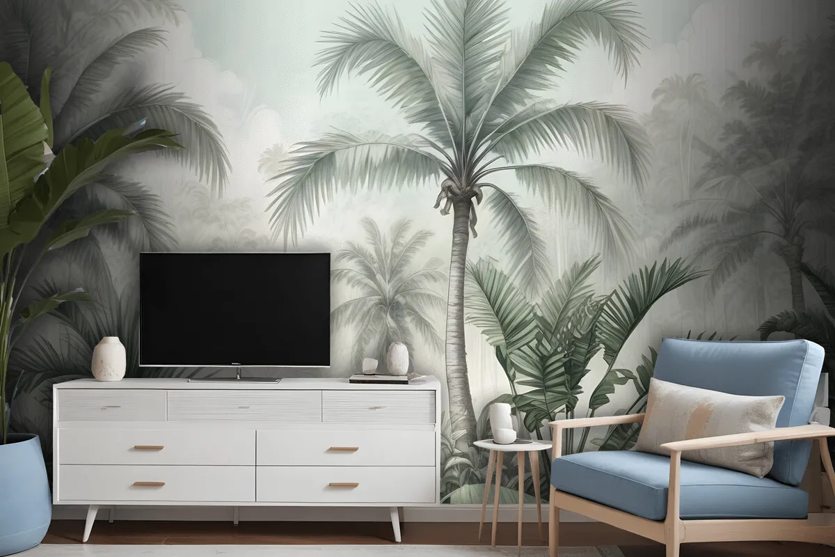 Exotic Palm Tree Landscape Wallpaper Mural