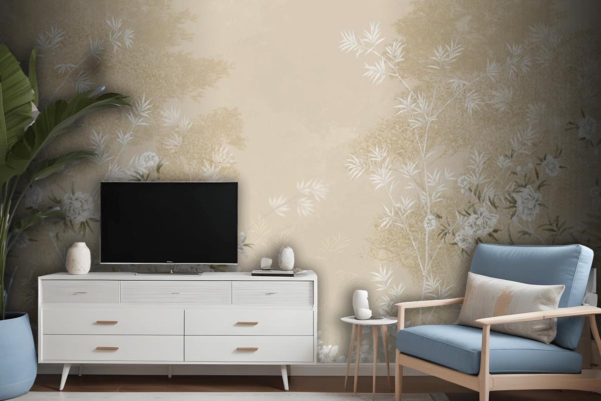 Chinoiserie With Cherry Blossom Flowers And Bird Wallpaper Mural