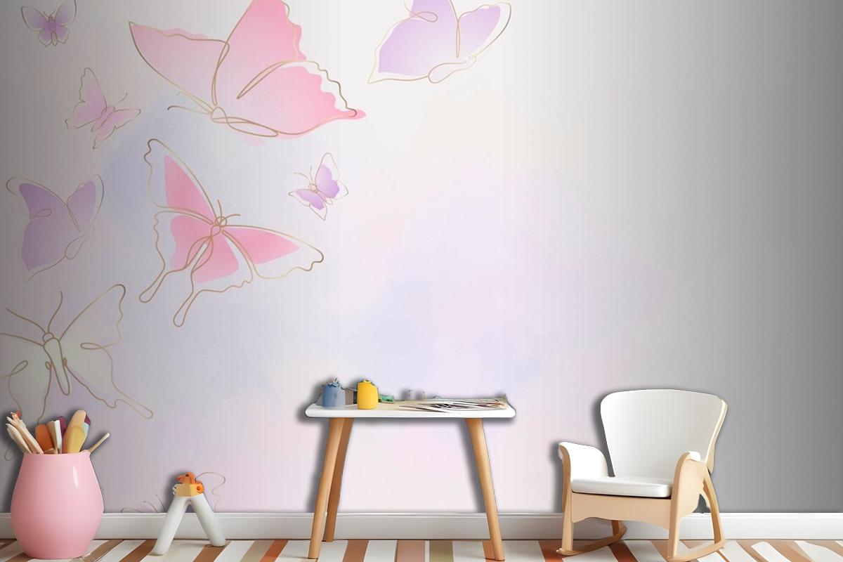 Feminine Butterfly Background Pink Border Wallpaper Mural