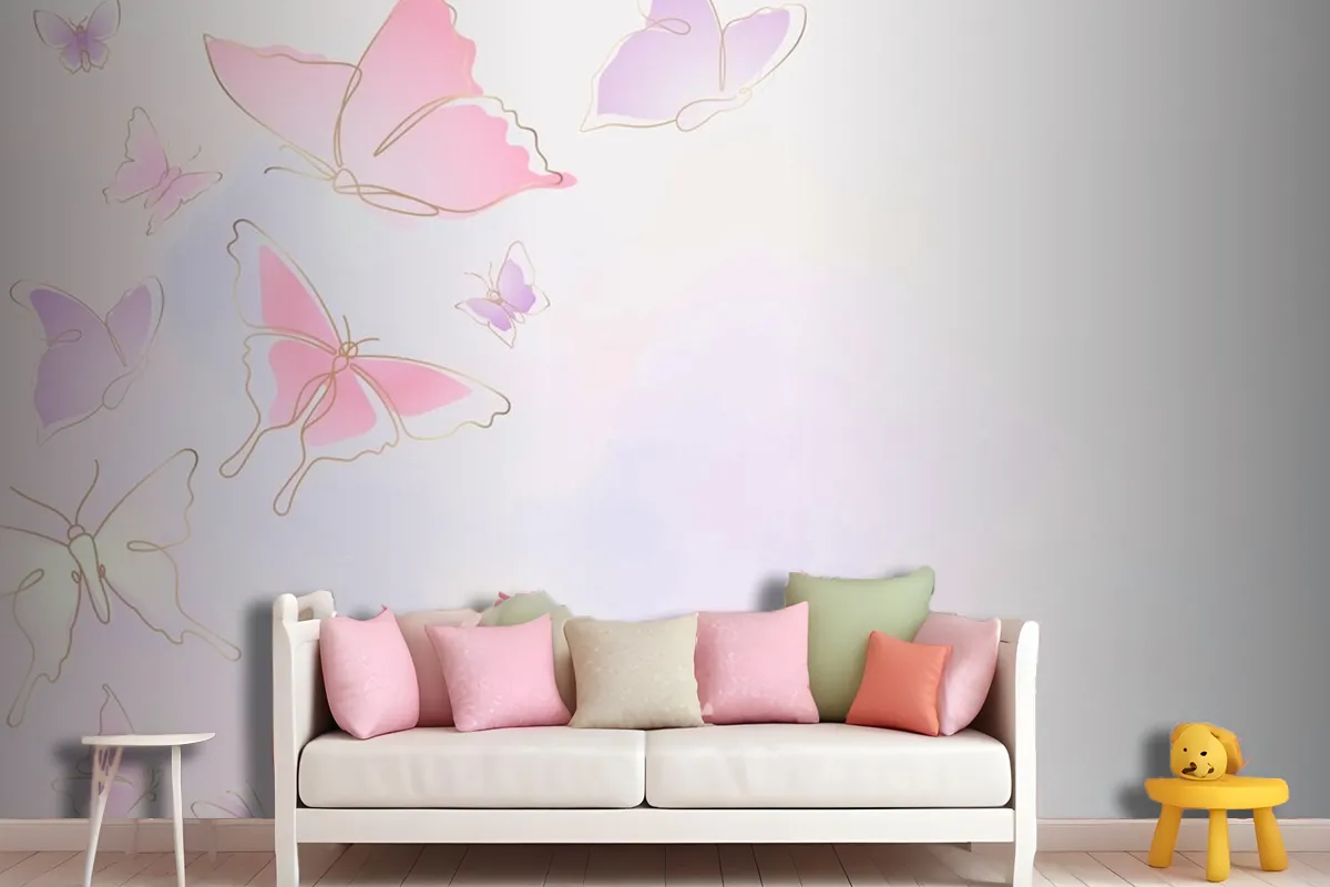 Feminine Butterfly Background Pink Border Wallpaper Mural