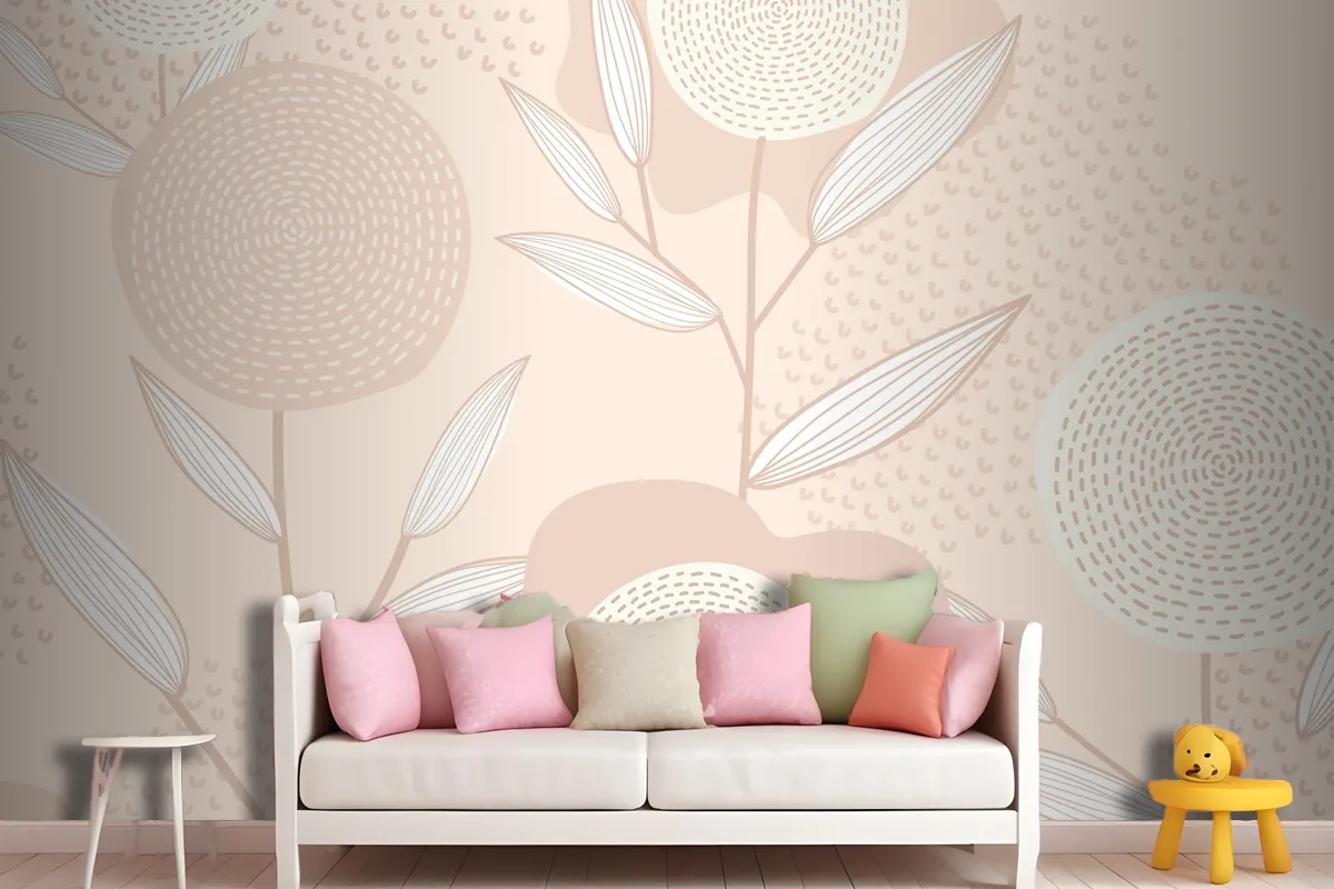 Feminine Floral Patterned Vector Background In Pink Wallpaper Mural