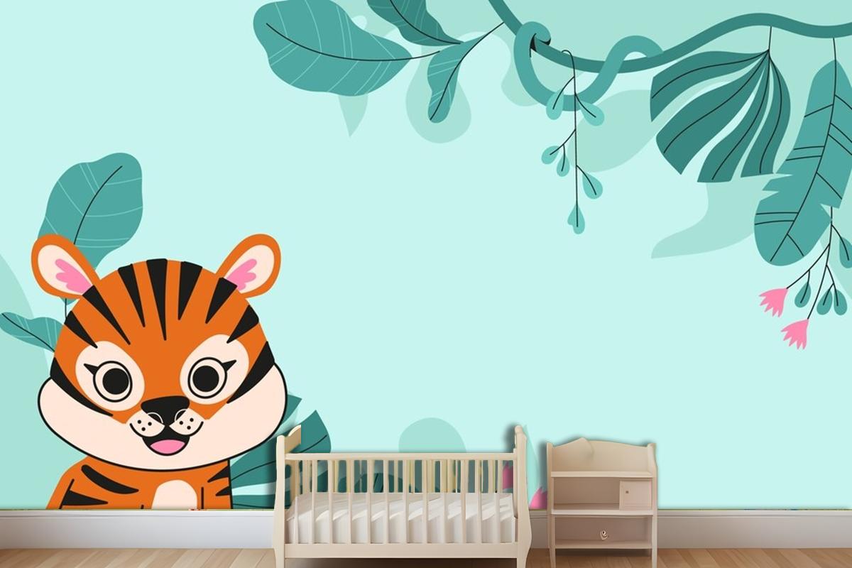 Flat Background For International Tiger Day Awareness Wallpaper Mural