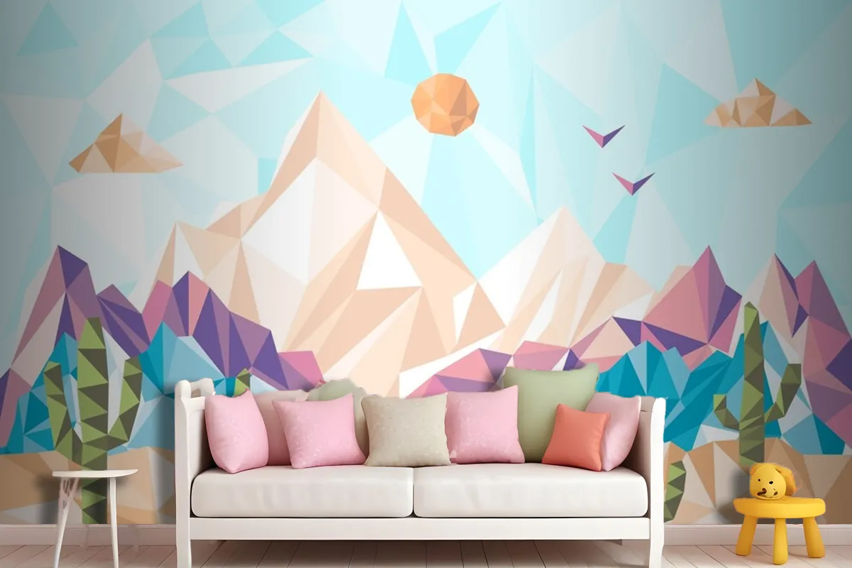 Flat Design Low Poly Landscape Wallpaper Mural