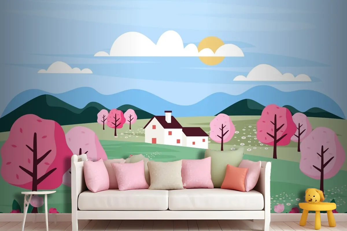 Flat Design Spring Landscape Wallpaper Mural