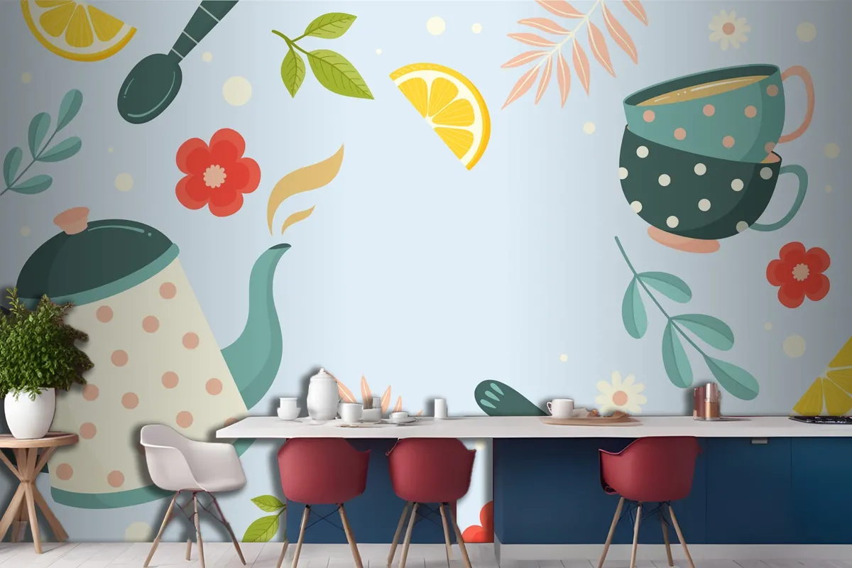 Flat International Tea Day Background Wallpaper Mural