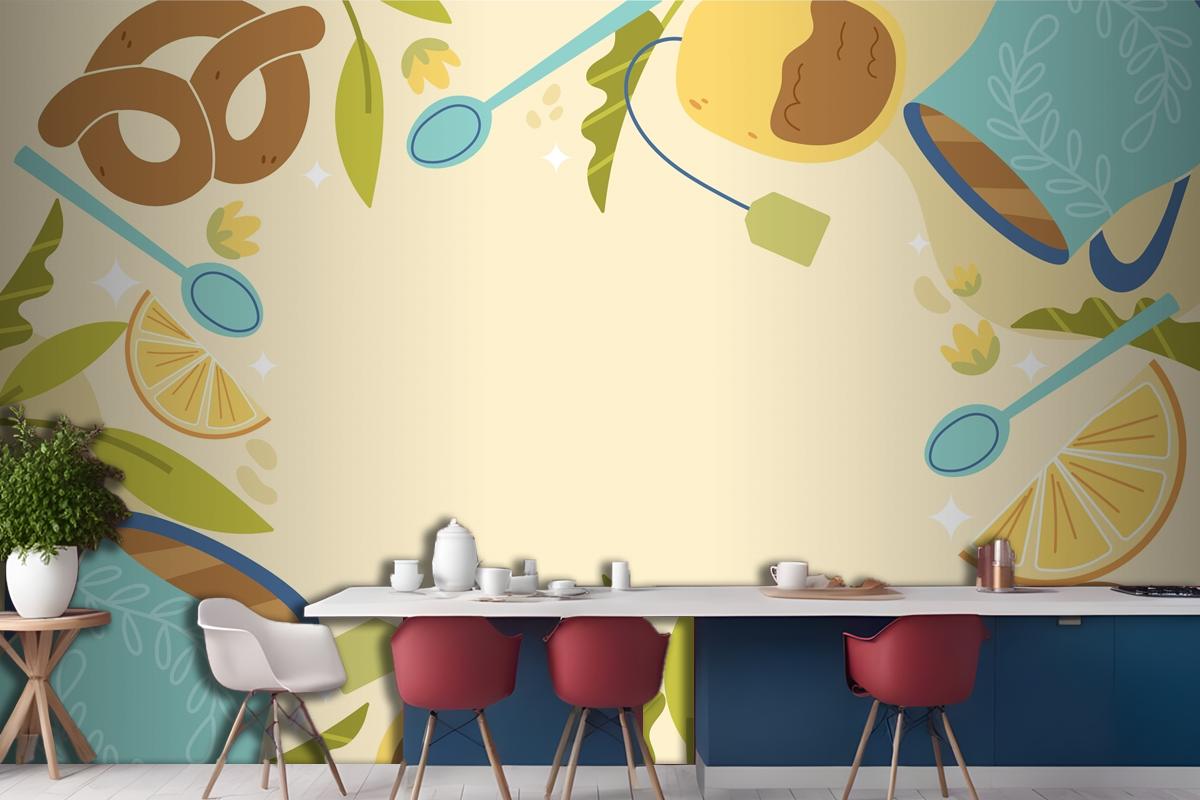 Flat International Tea Day Kitchen Wallpaper Mural