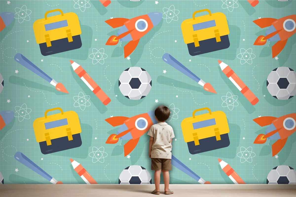 Flat Pattern Design For Back To School Wallpaper Mural