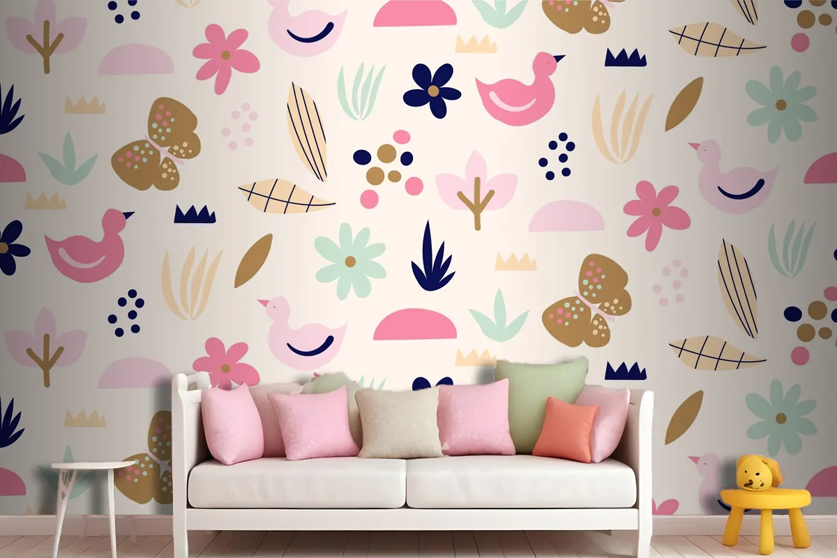 Flat Scandinavian Design Pattern Wallpaper Mural