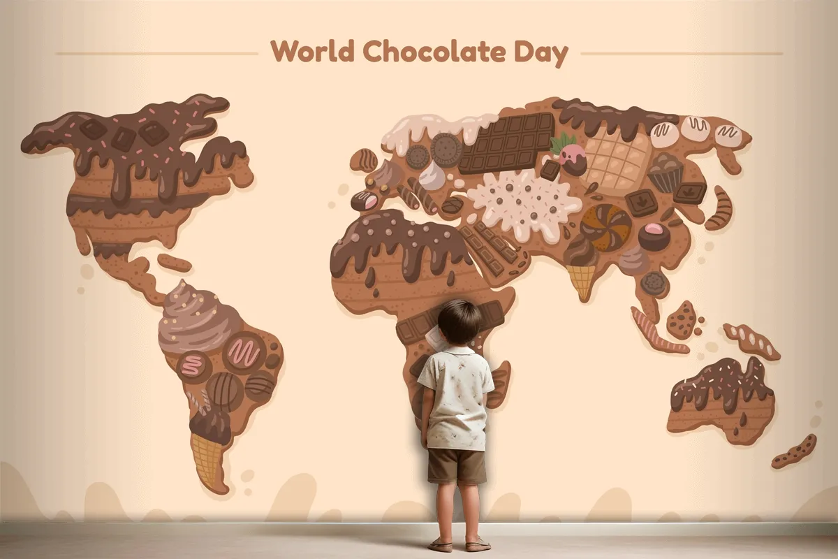 Flat World Map Chocolate Day Wallpaper Mural